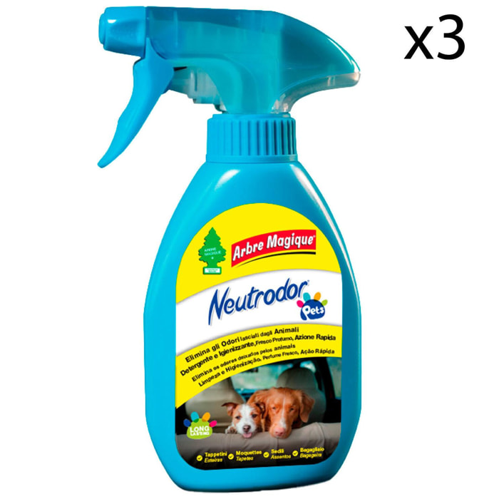 3x Arbre Magique Neutrodor Pets Detergente Igienizzante Spray per Tessuti - 3 Flaconi da 150ml