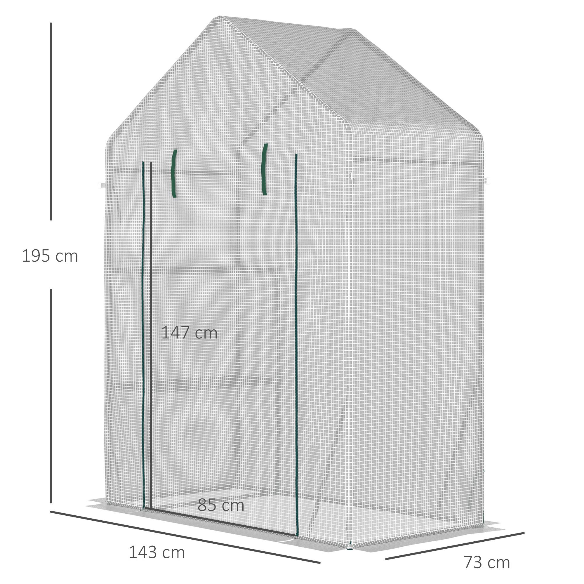 Invernadero Jardín 143x73x195 cm Acero con 2 Estantes y Puerta Enrollable Blanco