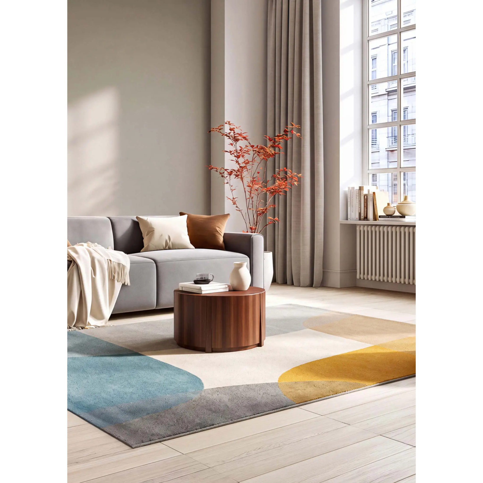 MONIC Alfombra con formas en crema, mostaza y azul, varias medidas disponibles