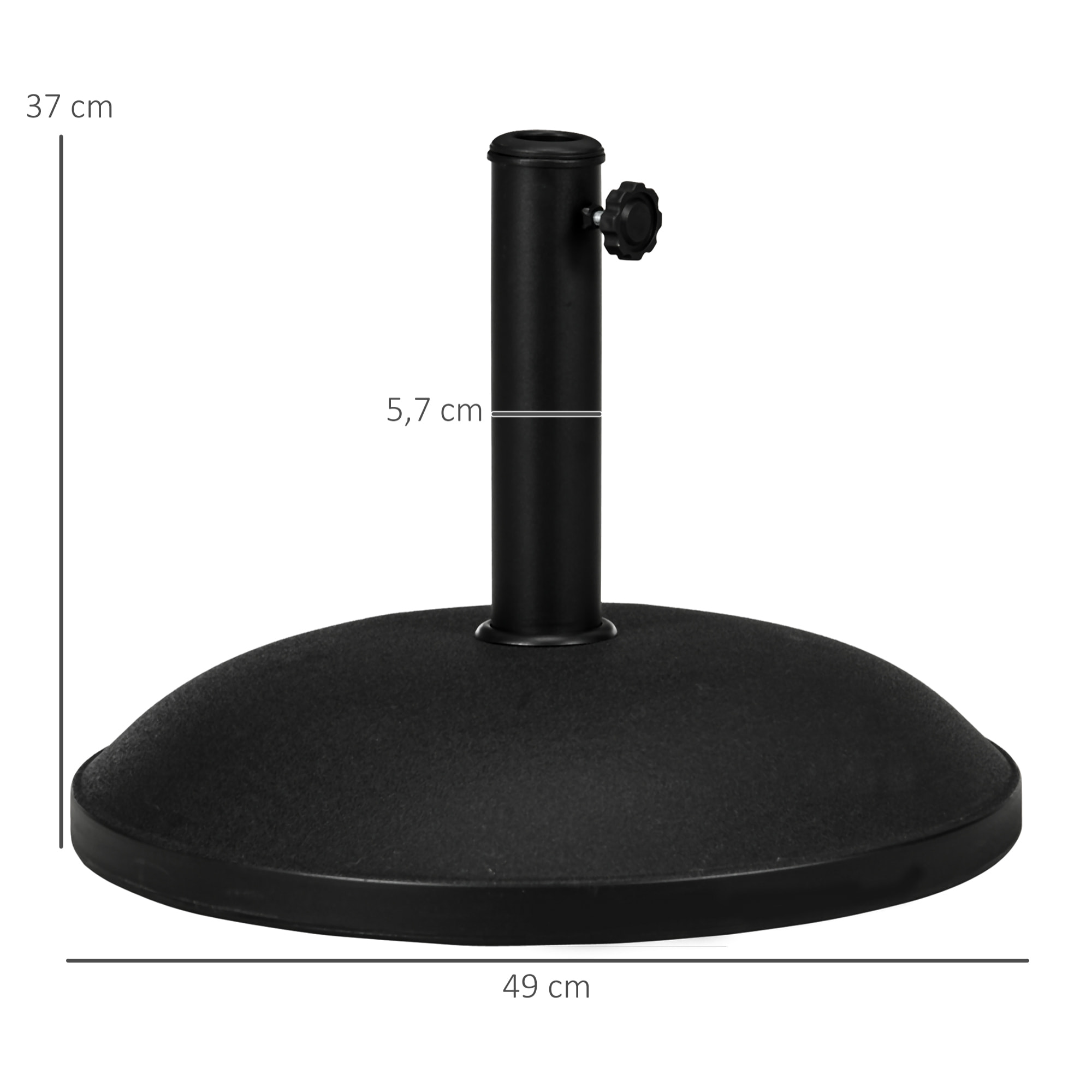 Base para Sombrilla Redonda, 25 kg, Soporte de Parasol de Cemento, con Perilla, Pie para Sombrilla con Postes Ø35 mm, Ø38 mm, Ø48 mm, Fácil de Montaje, para Jardín, Patio, Terraza, Negro