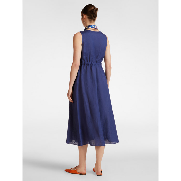 Elena Mirò - Vestido cruzado de lino - Azul