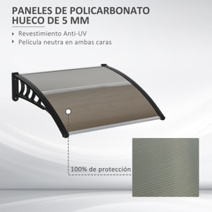 Tejadillo de Protección 103x96,5x27 cm Marquesina Exterior para Puertas y Ventanas contra Sol y Lluvia con Soporte Aleación de Aluminio Policarbonato Marrón Translúcido