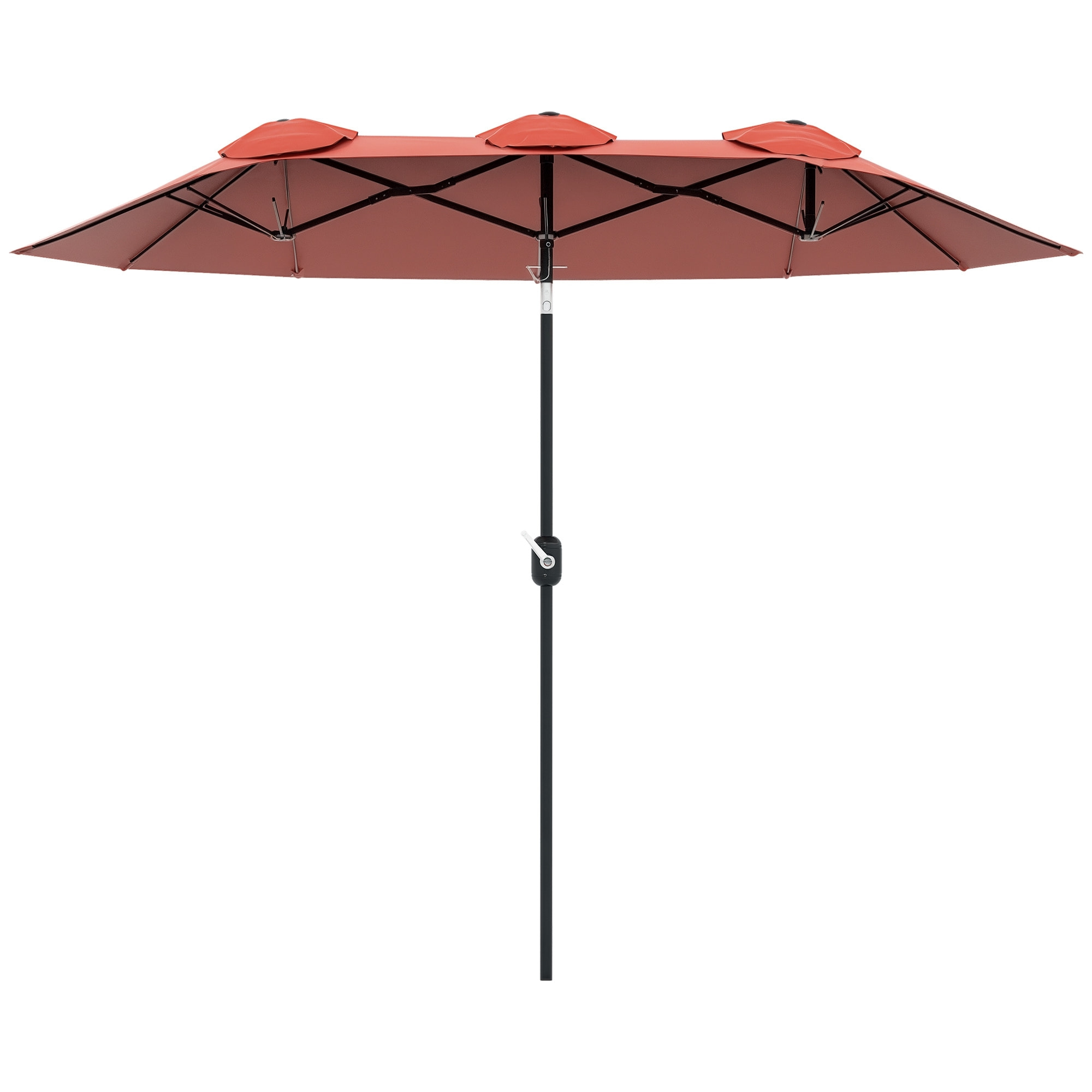 Sombrilla Doble 2,95x1,52 m, Sombrilla Terraza Exterior con Inclinación 45°, Manivela Manual, Orificios de Ventilación, Impermeable, Parasol para Jardín, Terraza, Patio y Piscina, Rojo Vino