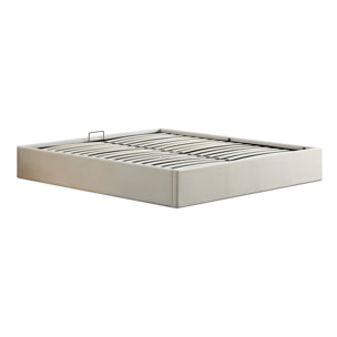 Lit Coffre Atlas en Tissu Beige, Grand espace de rangement, Sommier à Lattes actives, Structure Robuste, Design Moderne