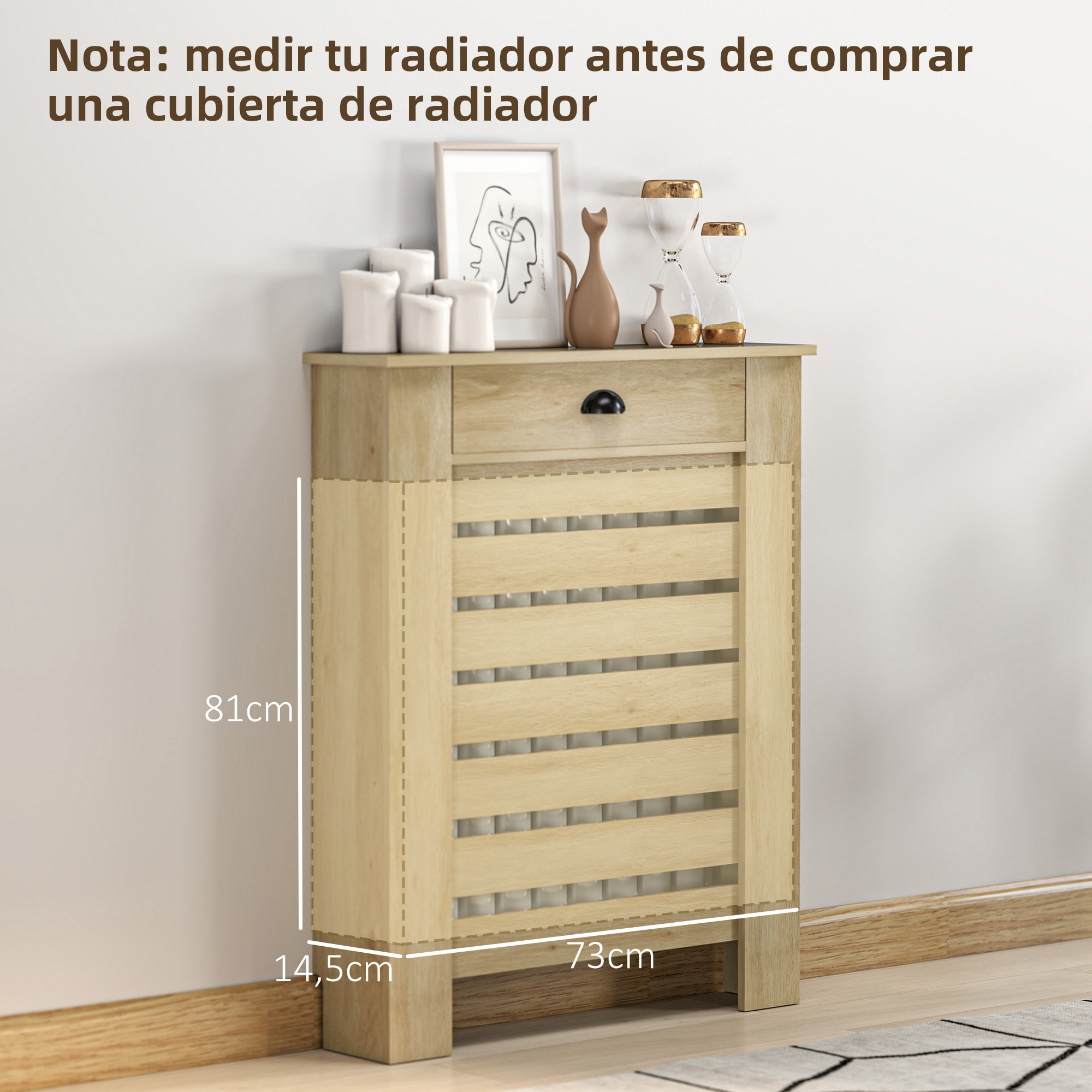 Cubre Radiadores con Cajón Cubreradiador de MDF Cubierta para Radiador para Salón Dormitorio Pasillo 78x19x95,5 cm Roble