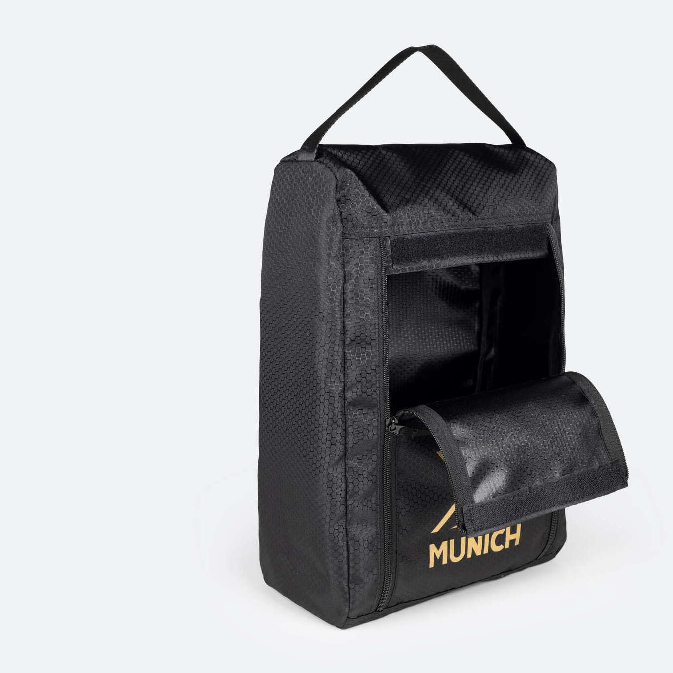 MUNICH FOOTWEAR BAG Bolsa para Calzado Deportiva con Apertura Frontal Negra y Dorada