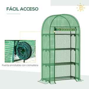 Invernadero de Jardín con 4 Estantes Metálicos Puerta Enrollable y Cubierta de PE Vivero Casero de Terraza para Cultivo Plantas Flores Macetas 80x49x160 cm Verde