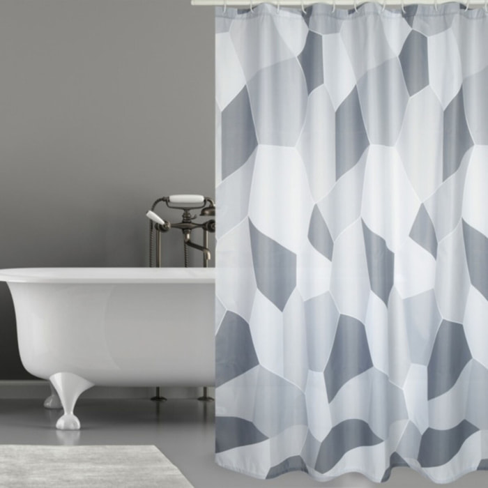 Rideau de douche Polyester ORIGAMI 180x200cm QUALITE PREMIUM Gris  - Anneaux inclus MSV