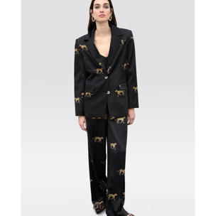 Pantaloni a pieghe in raso con stampa leopardata