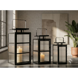 LANTERNE ANDROMEDA TRIS CM 25,5X25X50-X20,5X20X40-15,3X15X29,5 (VETRO TEMPERATO)