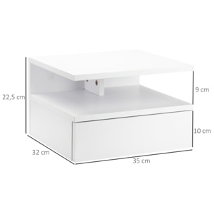 Lot de 2 tables de chevet murales - lot de 2 tables de nuit - tiroir coulissant, niche et plateau - panneau particules blanc