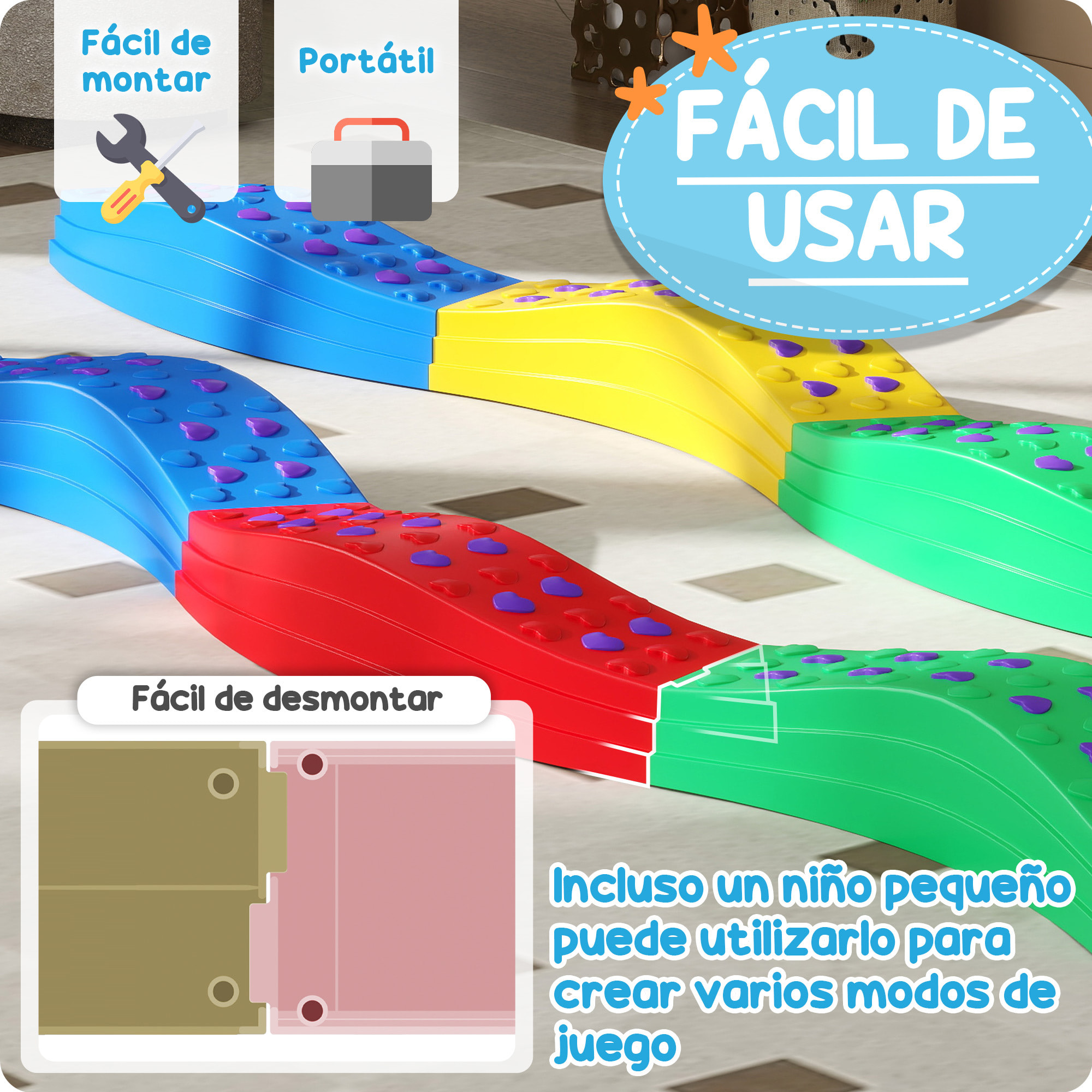 Vigas de Equilibrio para Niños de +3 Años Tabla de Equilibrio de 8 Piezas en Forma de Arco Base Antideslizante para Entrenamiento de Equilibrio Multicolor