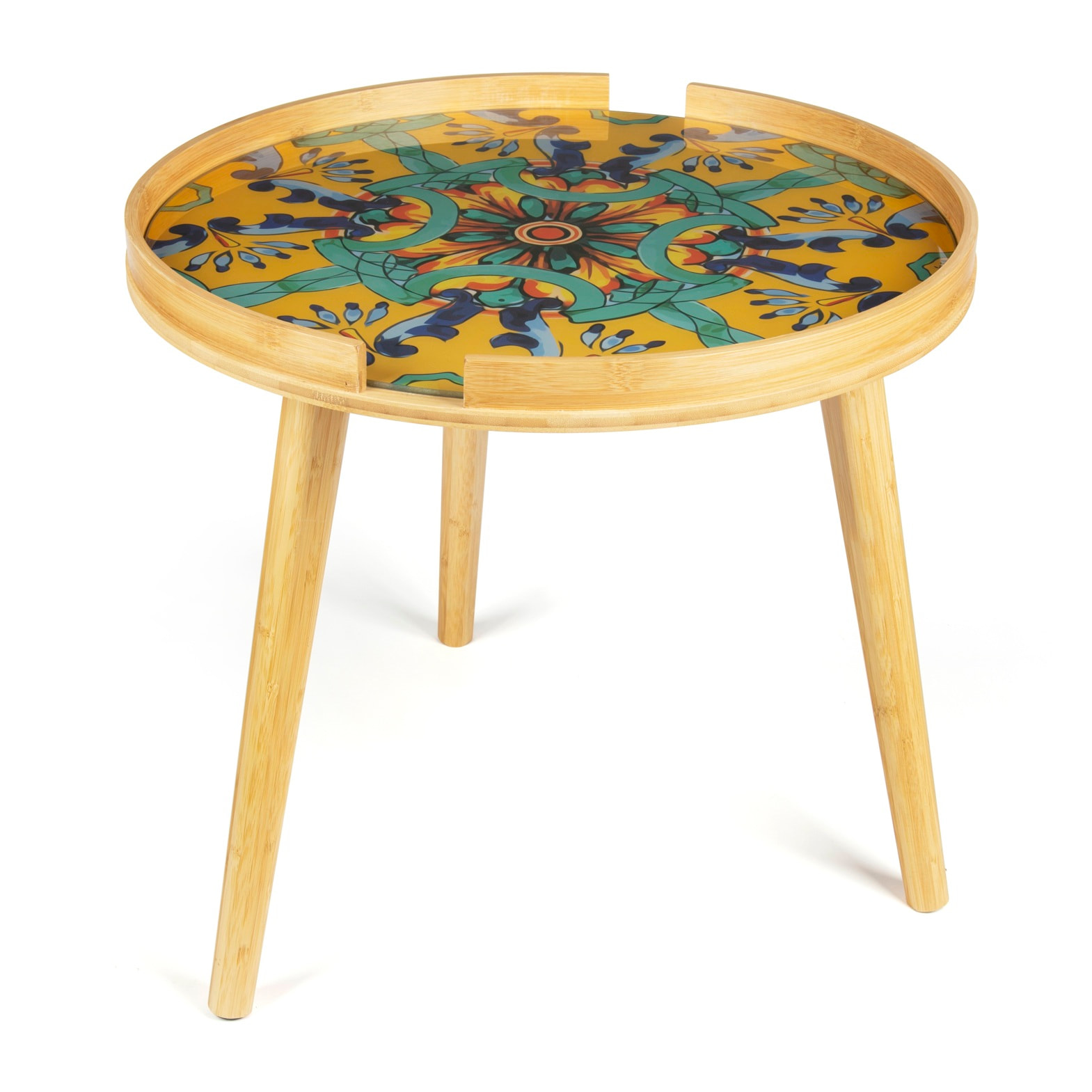 Tavolino Excelsa Trinacria in bambù e vetro 48x48x44 cm multicolore