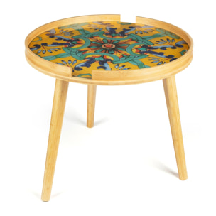 Tavolino Excelsa Trinacria in bambù e vetro 48x48x44 cm multicolore