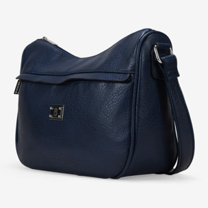 Bolso bandolera azul con bolsillo frontal y logo