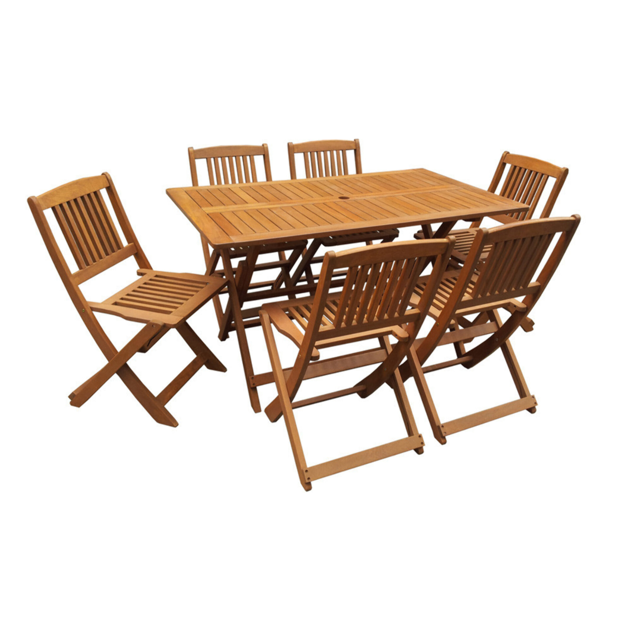 Table et chaises de jardin en bois exotique "Hongkong" - Table pliante + 6 chaises pliantes