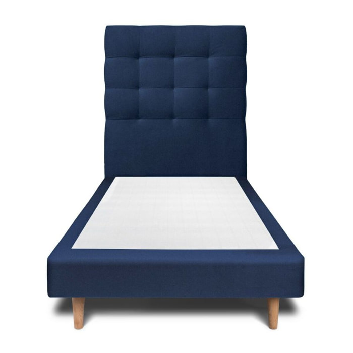 Lit avec tête de lit capitonnée velours et sommier tapissier Ep14