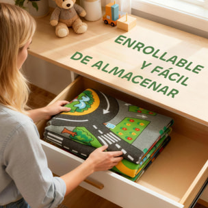 Alfombra Infantil, Carretera de Ciudad, 200x150 cm, Alfombra Educativa Antideslizante para Gateo y Jugar con Coches, para Salón y Dormitorio, Textura Suave