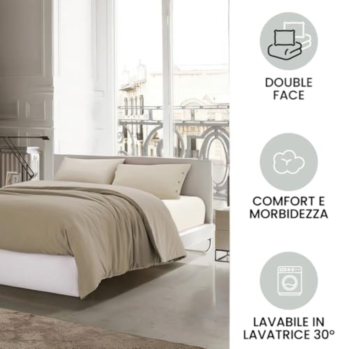 Intrecci Parure Copripiumino Bicolore 100% Cotone 200x240 , Piazza e Mezza