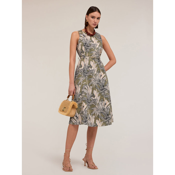 Motivi - Vestido acampanado con estampado de jungla - Verde militare