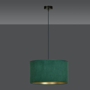Lampada a sospensione HILDE con paralume in velluto verde e interno oro