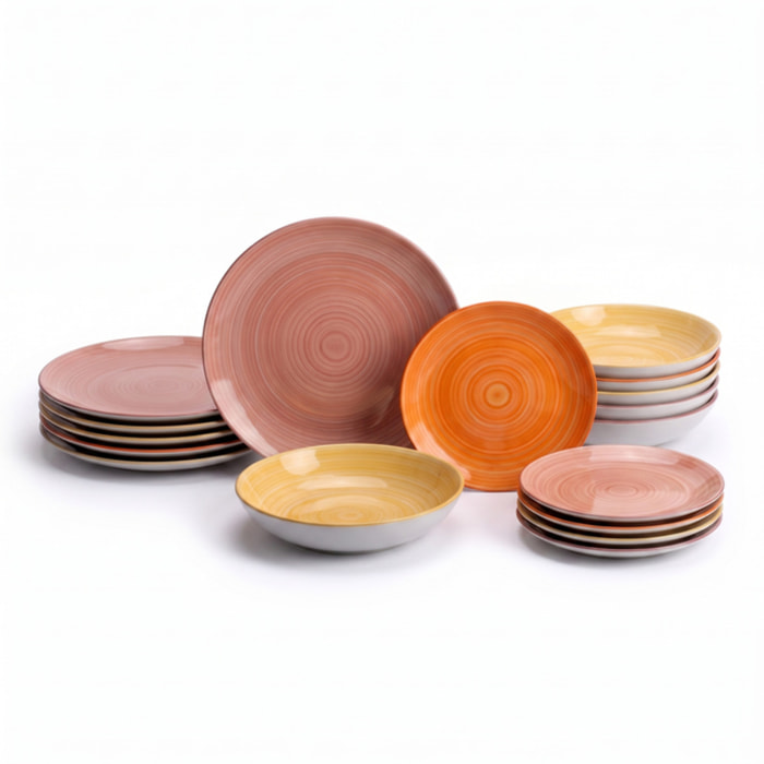 Servizio Tavola da 18 Piatti in Ceramica, lavabile in lavastoviglie e adatto a microonde, Intrecci