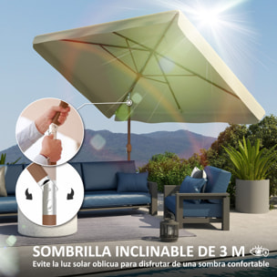Sombrilla de Terraza Exterior 300x200 cm Parasol de Terraza Exterior con Ángulo Ajustable Mástil de Aluminio Manivela y Protección UV 50+ Sombrilla para Jardín Patio Beige