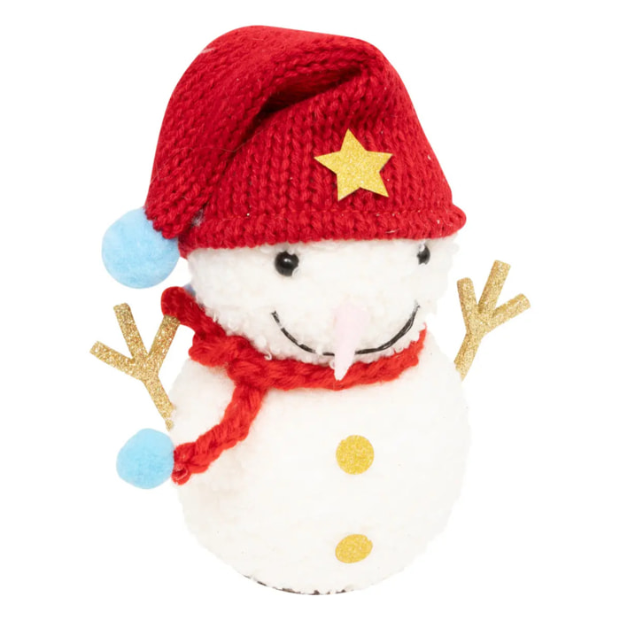 Sujet bonhomme de neige doudou polystyrène H.13cm blanc