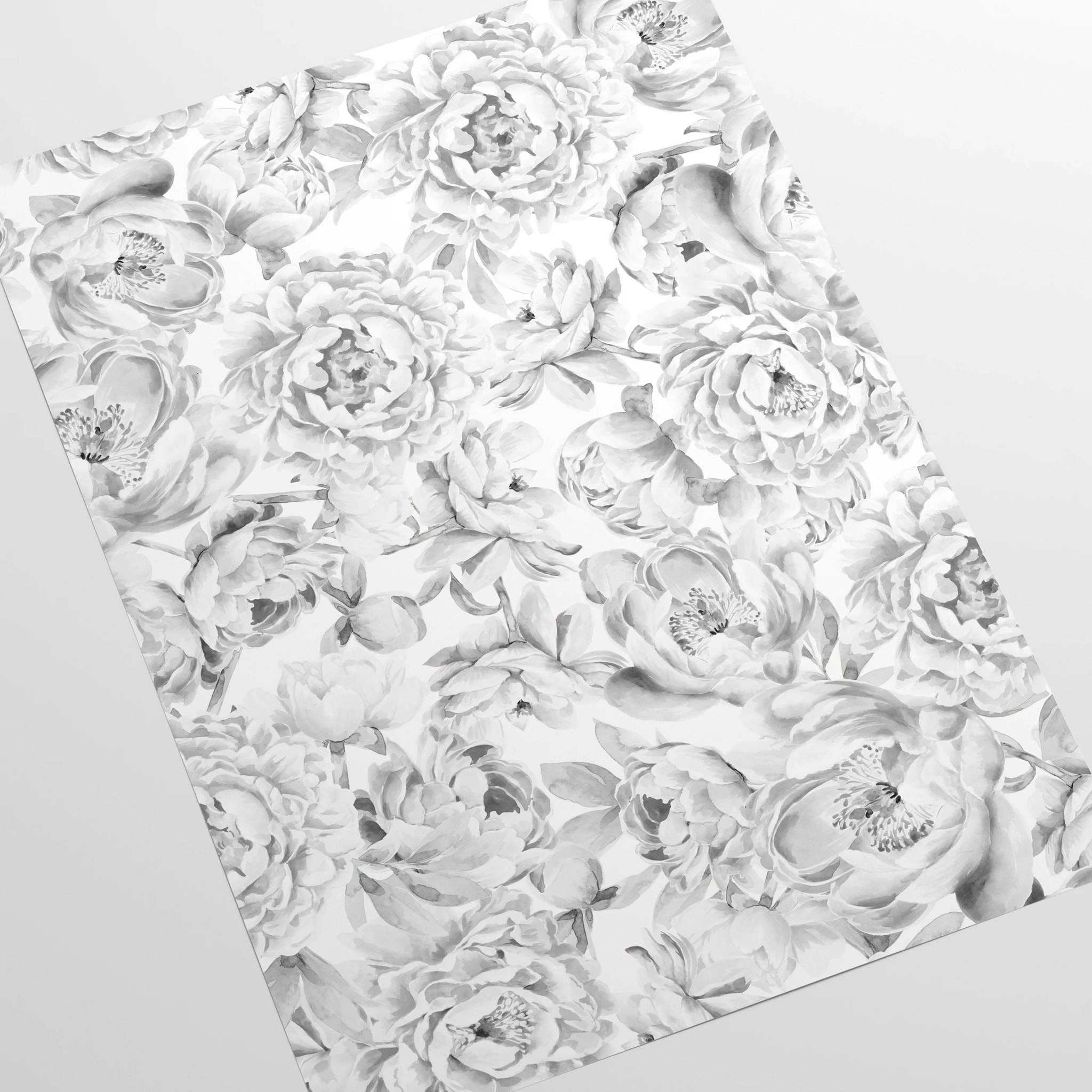 Carta da Parati Peonie Bianca e Nera