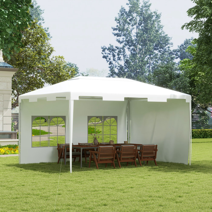 Carpa de Jardín 4x3 m Cenador Desmontable Exterior Gazebo con 2 Paneles Laterales 2 Ventanas y Marco de Acero Anti-UV Impermeable para Terraza Patio Blanco