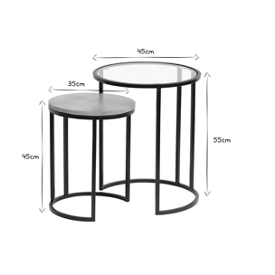 Tables d'appoint gigognes en verre trempé et bois manguier massif TAHL