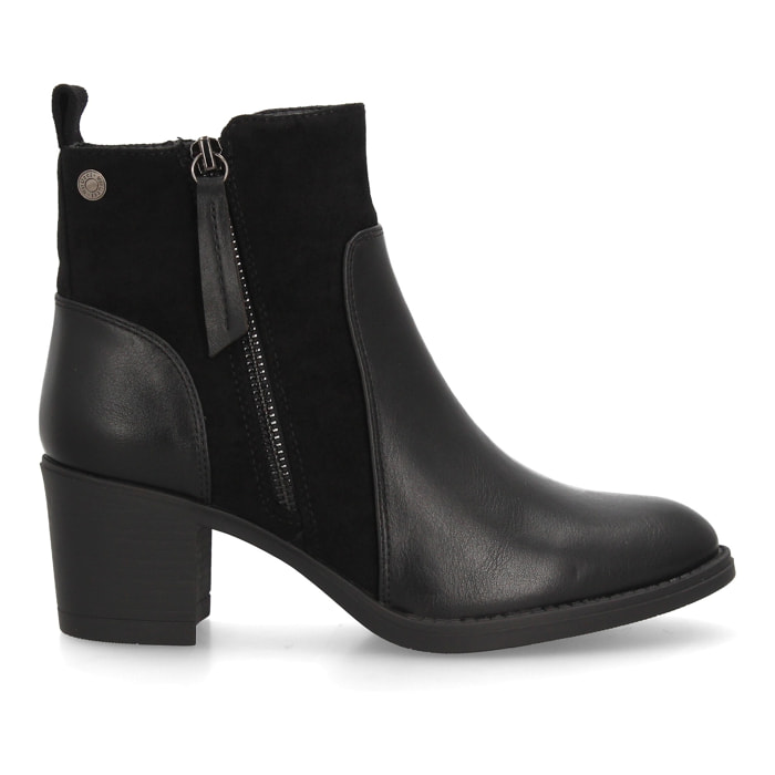Botines mujer combinados con distintas texturas y cremallera lateral