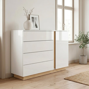 Mobile Comò Cassettiera Anta Design Moderno Ripiano Per Abiti Biancheria Camera Da Letto Cameretta Salvaspazio 138.2 x 90.5 x 40 Cm Bianco E Rovere