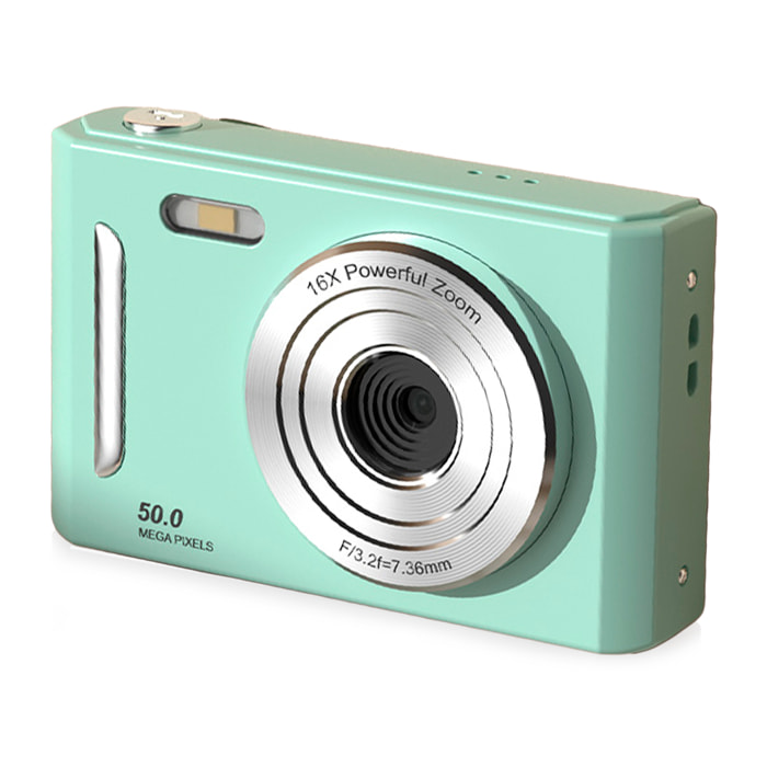 Fotocamera per bambini M26 per foto e video con flash. 50 mpx e video FHD. Zoom digitale 16x, fotocamera posteriore per selfie, giochi incorporati.