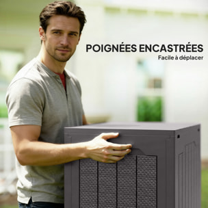 Coffre de jardin 93L dim. 56 x 41 x 50 cm effet rotin et bois brun