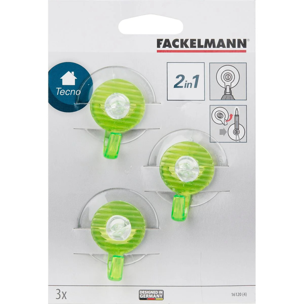 Crochets ventouses en plastique lot de 6, dimensions 4,5 cm Fackelmann Tecno