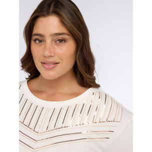 Fiorella Rubino - T-shirt in cotone con paillettes - Bianco