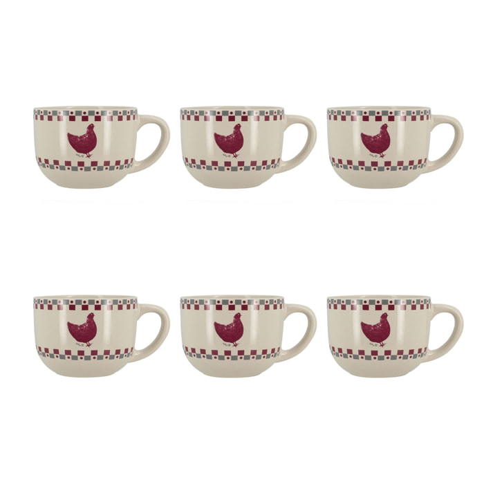 Lot de 6 jumbos 45cl en grès avec décor campagne GALLINA