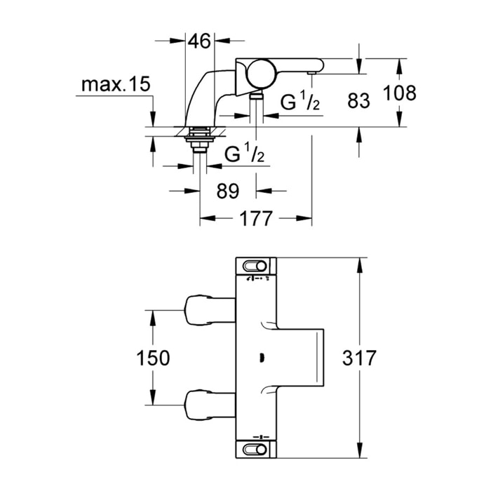 Mitigeur thermostatique Bain / Douche sur gorge Grohtherm 2000