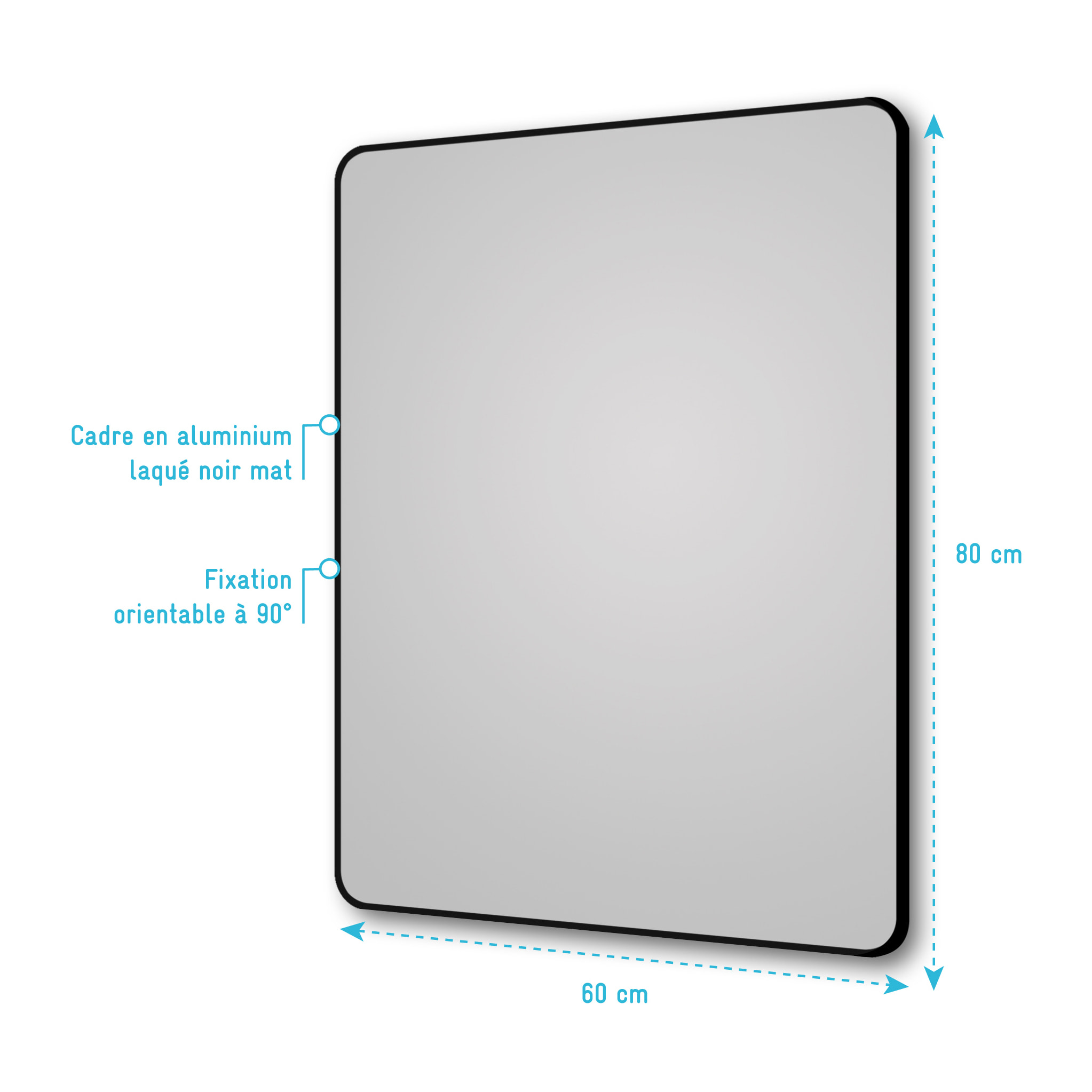 Miroir salle de bain rectangle 60x80cm - encadrement en aluminium - HOB 60