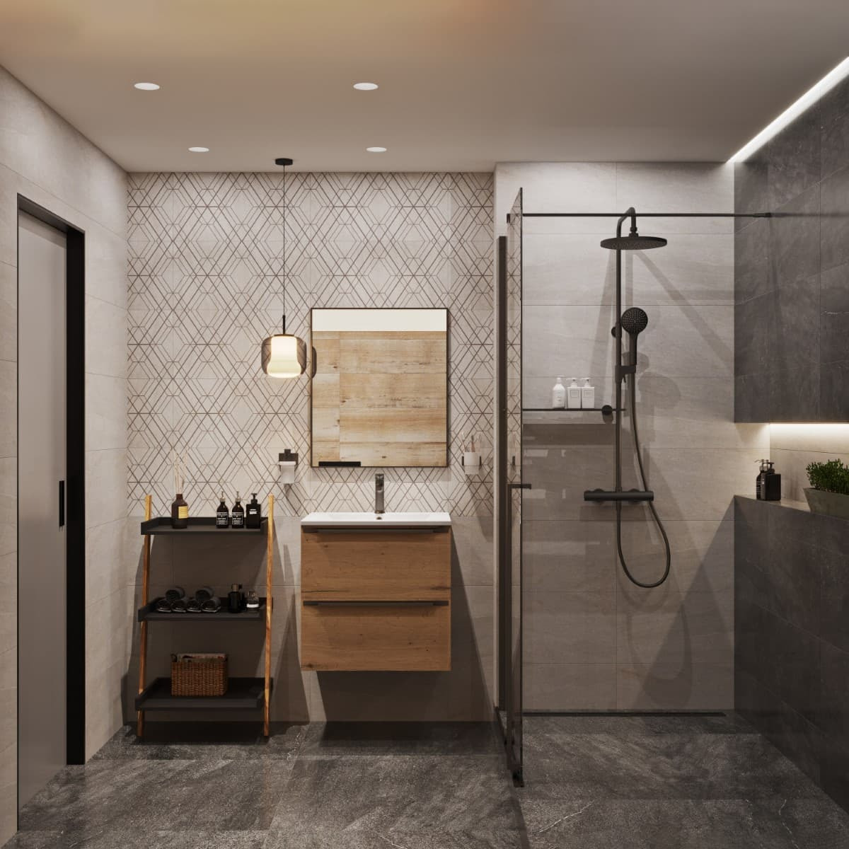 Colonne de douche avec mitigeur thermostatique + Douche de tête 225 mm +  Douchette 2 jets, Noir (SATSSTKC)