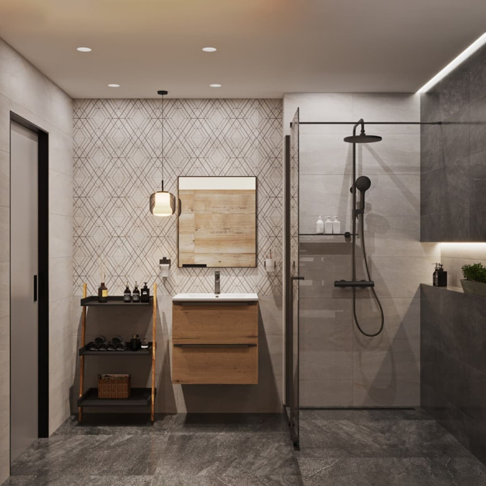 Colonne de douche avec mitigeur thermostatique + Douche de tête 225 mm +  Douchette 2 jets, Noir (SATSSTKC)
