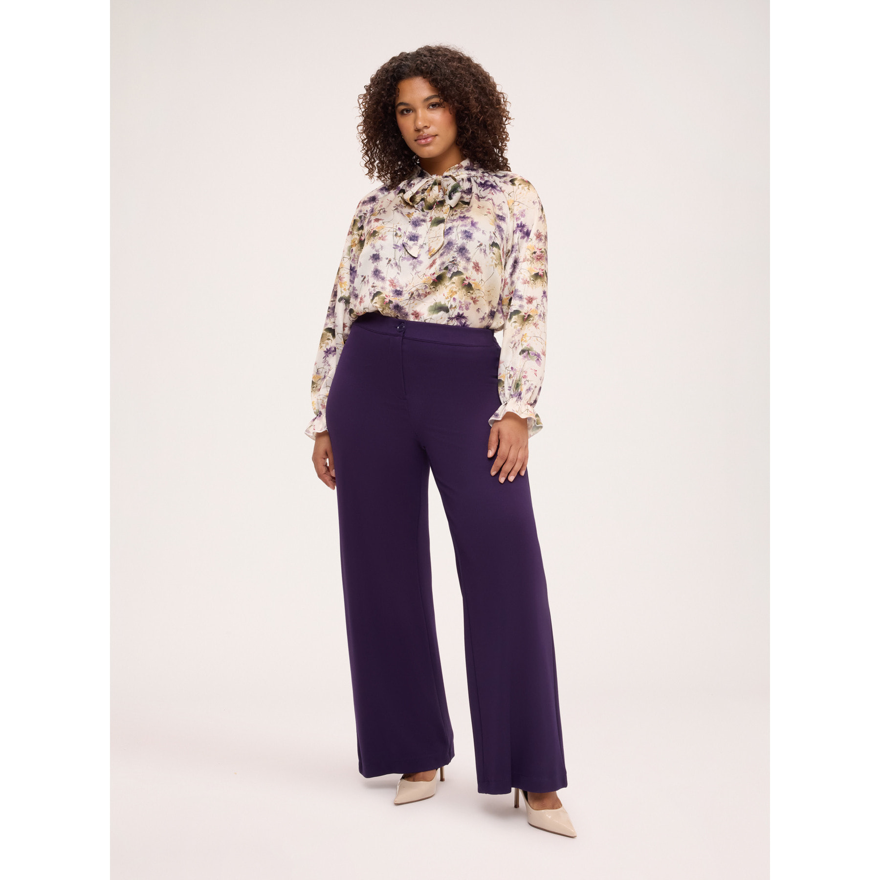 Fiorella Rubino - Pantalone palazzo in tessuto ammagliato - Viola