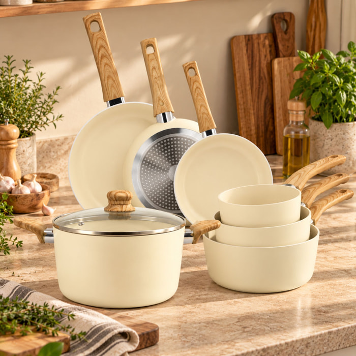 Batterie de cuisine 7 pièces en céramique crème - tous feux CRÈME