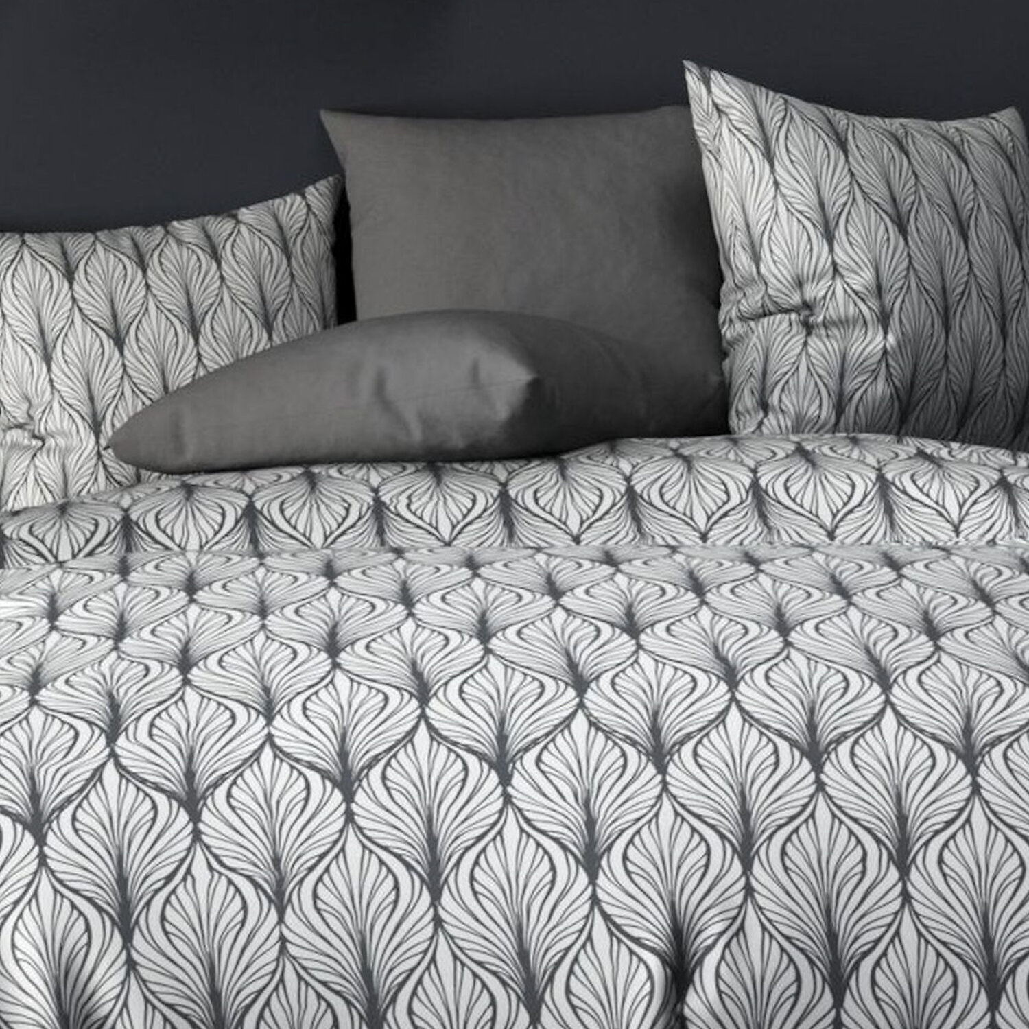 Parure de couette 3pcs 100% microfibre motif - blanc et gris