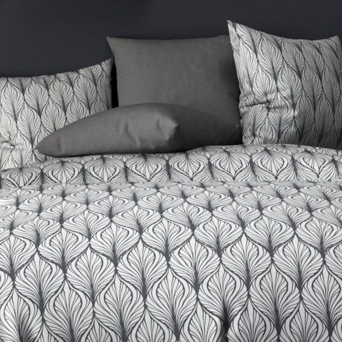 Parure de couette 3pcs 100% microfibre motif - blanc et gris