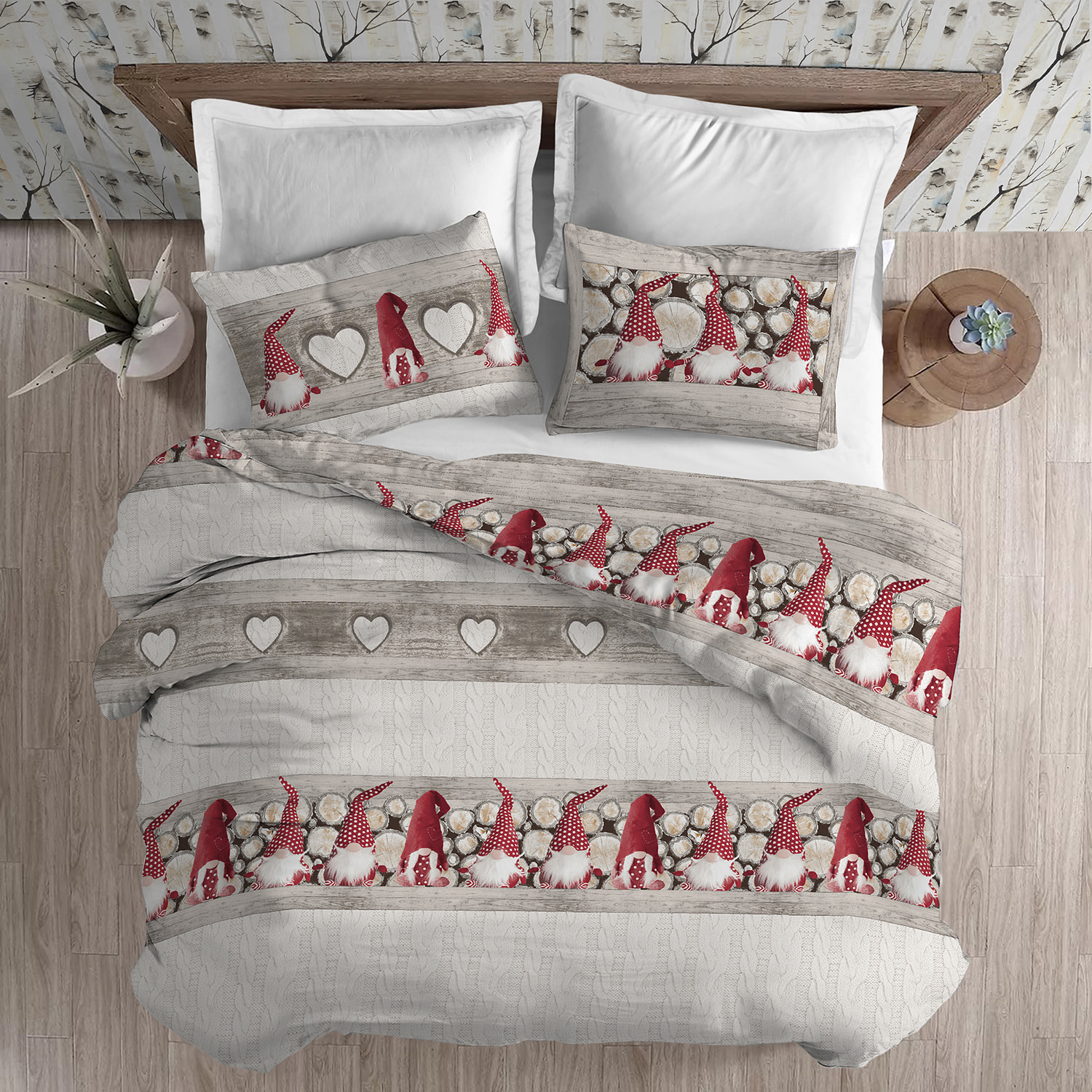 Parure copripiumino in flanella gnomo rosso