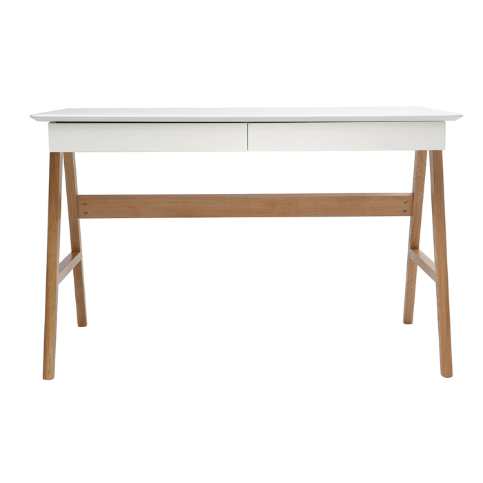 Bureau avec rangements 2 tiroirs scandinave blanc et bois clair chêne L120 cm BROOK