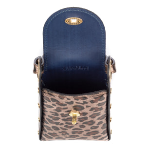 Alviano bolso de mano mujer. Piel auténtica Gamuza con estampado animal print leopardo lacada brillante.