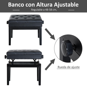 Banco de Piano Taburete Piano con Espacio de Almacenamiento Altura Regulable